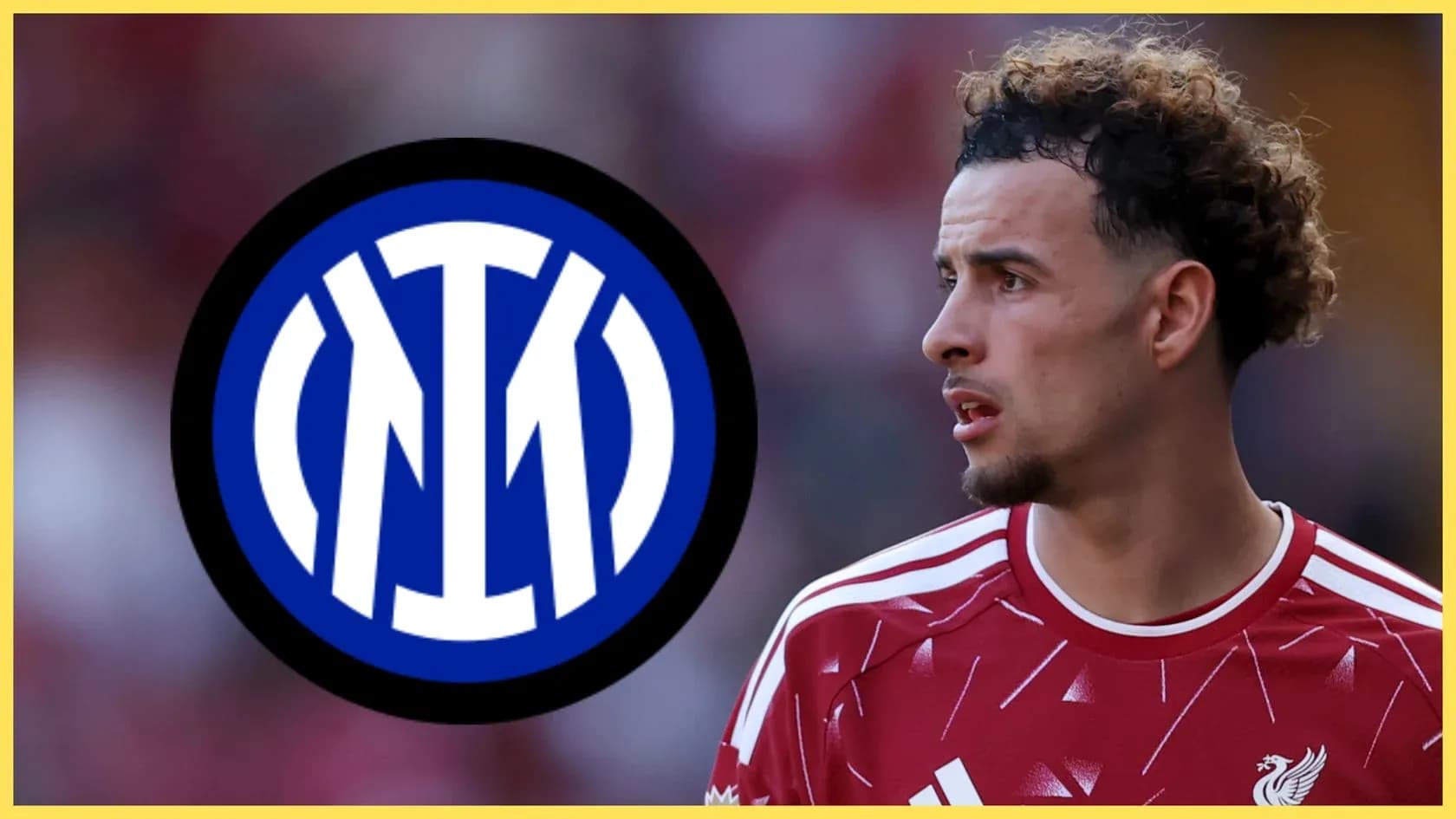 Jugador de Liverpool con logo de Inter de fondo Jugador de Liverpool con logo de Inter de fondo