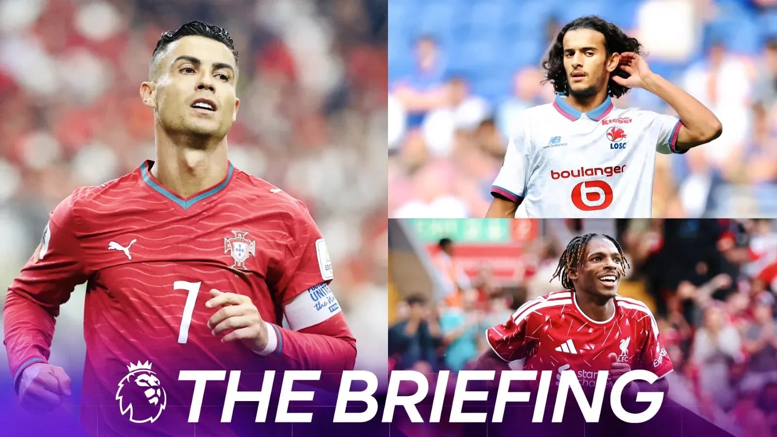 Tres futbolistas en diferentes acciones en el campo Tres futbolistas en diferentes acciones en el campo