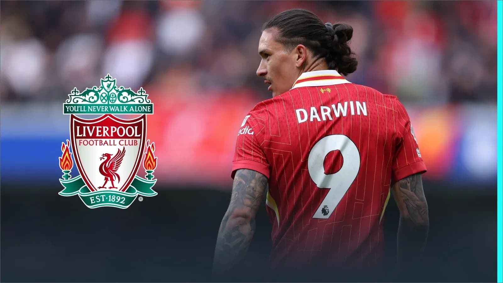 Jugador de Liverpool con camiseta número 9 y nombre Darwin Jugador de Liverpool con camiseta número 9 y nombre Darwin