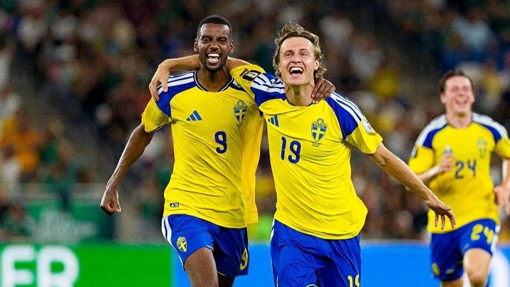 Jugadores de Suecia celebrando un gol durante el partido Jugadores de Suecia celebrando un gol durante el partido