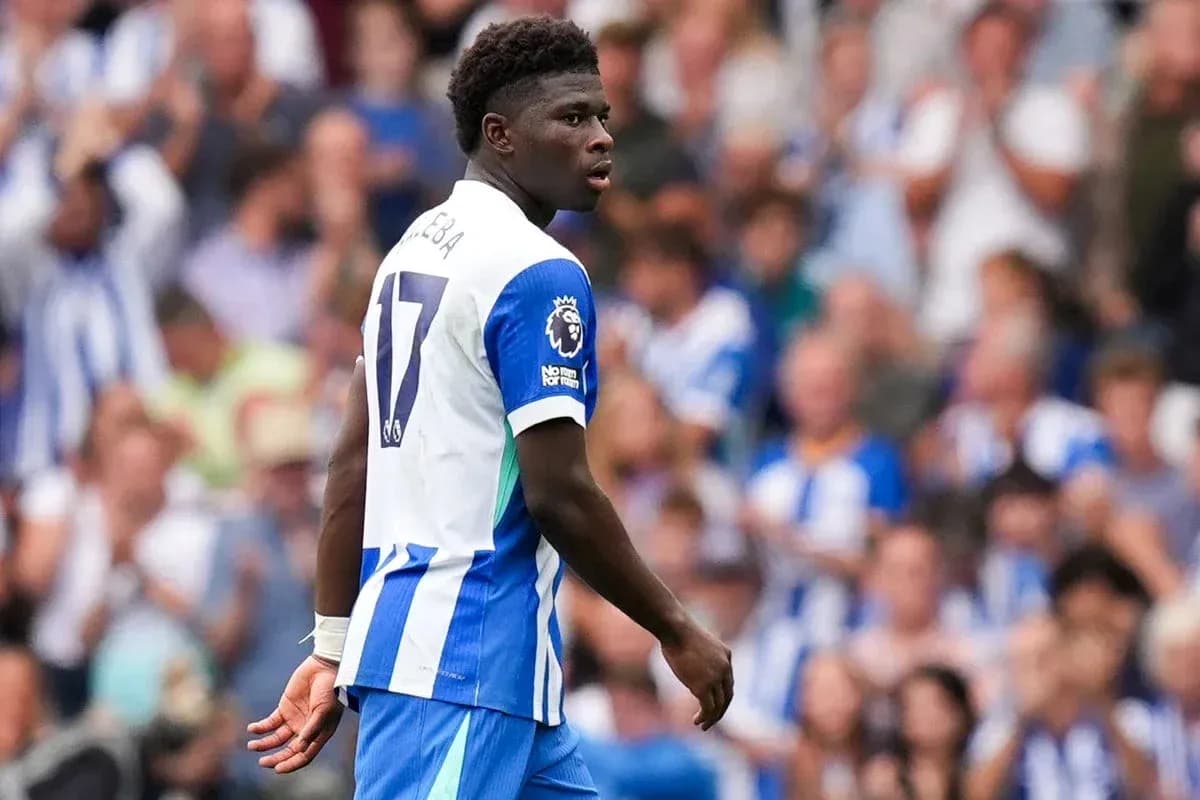 Jugador con camiseta del Brighton en el campo Jugador con camiseta del Brighton en el campo