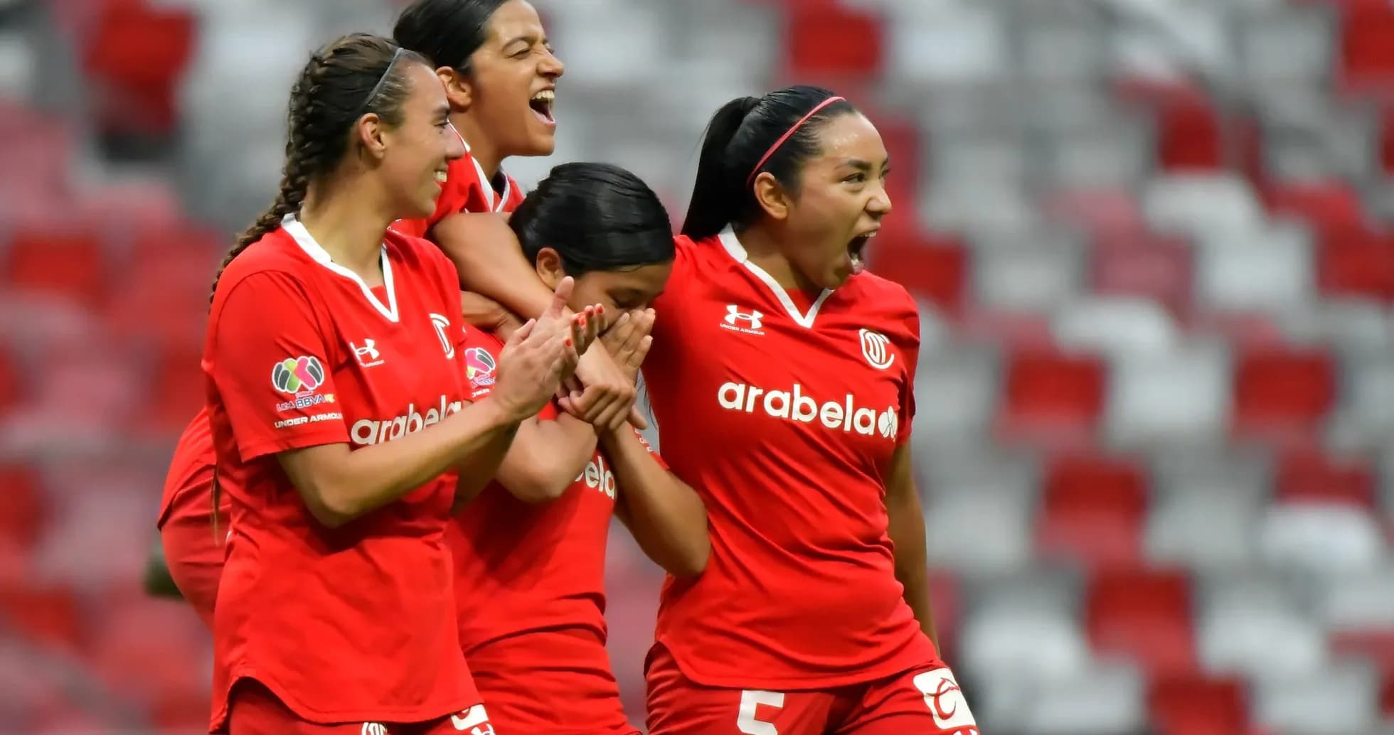 Jugadoras de Necaxa W celebrando un gol Jugadoras de Necaxa W celebrando un gol