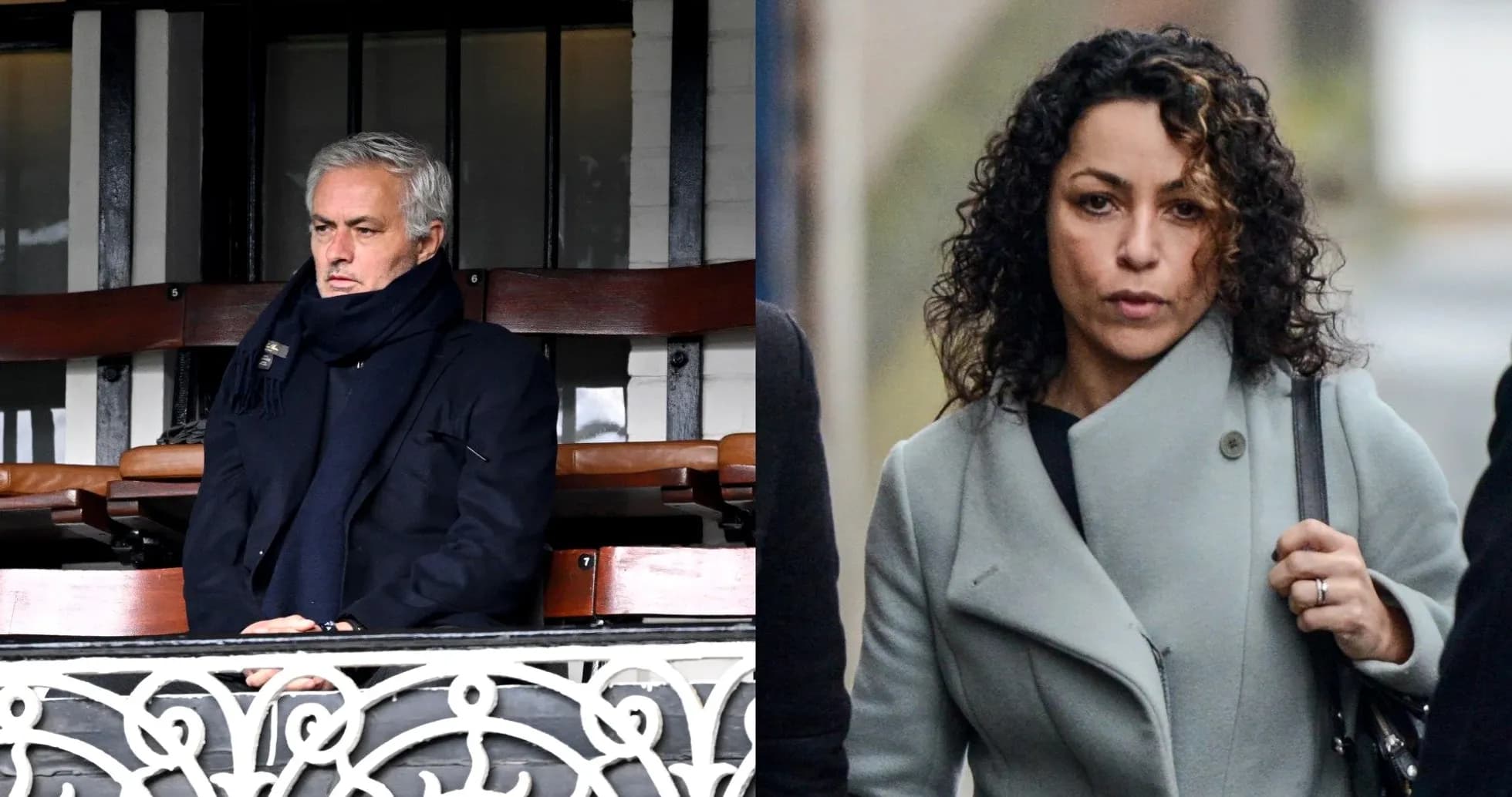 Jose Mourinho sentado en un palco, mujer caminando Jose Mourinho sentado en un palco, mujer caminando