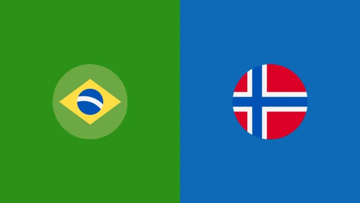 Banderas de Brasil y Noruega en fondo colorido Banderas de Brasil y Noruega en fondo colorido