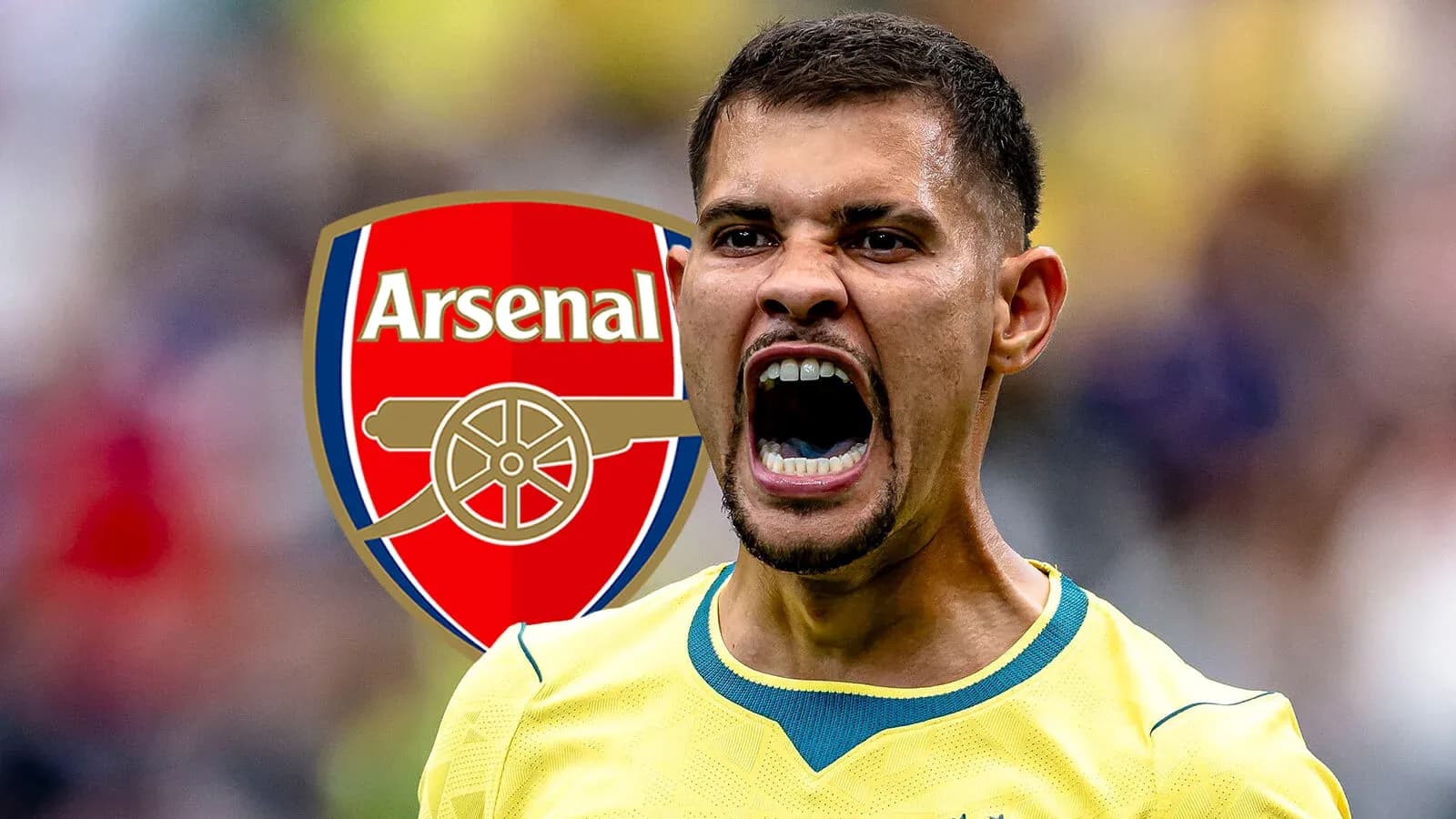 Jugador de Arsenal gritando con el logotipo del equipo Jugador de Arsenal gritando con el logotipo del equipo