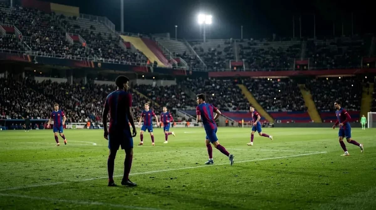 Jugadores de Barcelona en el campo durante un partido Jugadores de Barcelona en el campo durante un partido