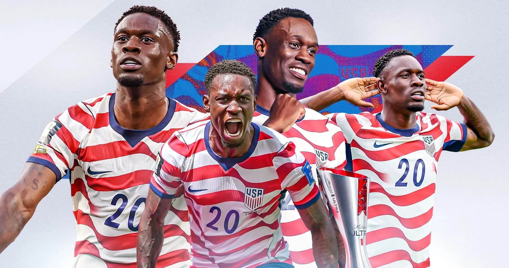 Jugador de Estados Unidos en camiseta rayada celebrando Jugador de Estados Unidos en camiseta rayada celebrando