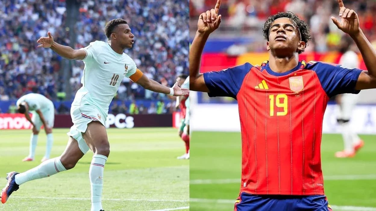 Jugadores de Francia y España celebrando goles Jugadores de Francia y España celebrando goles