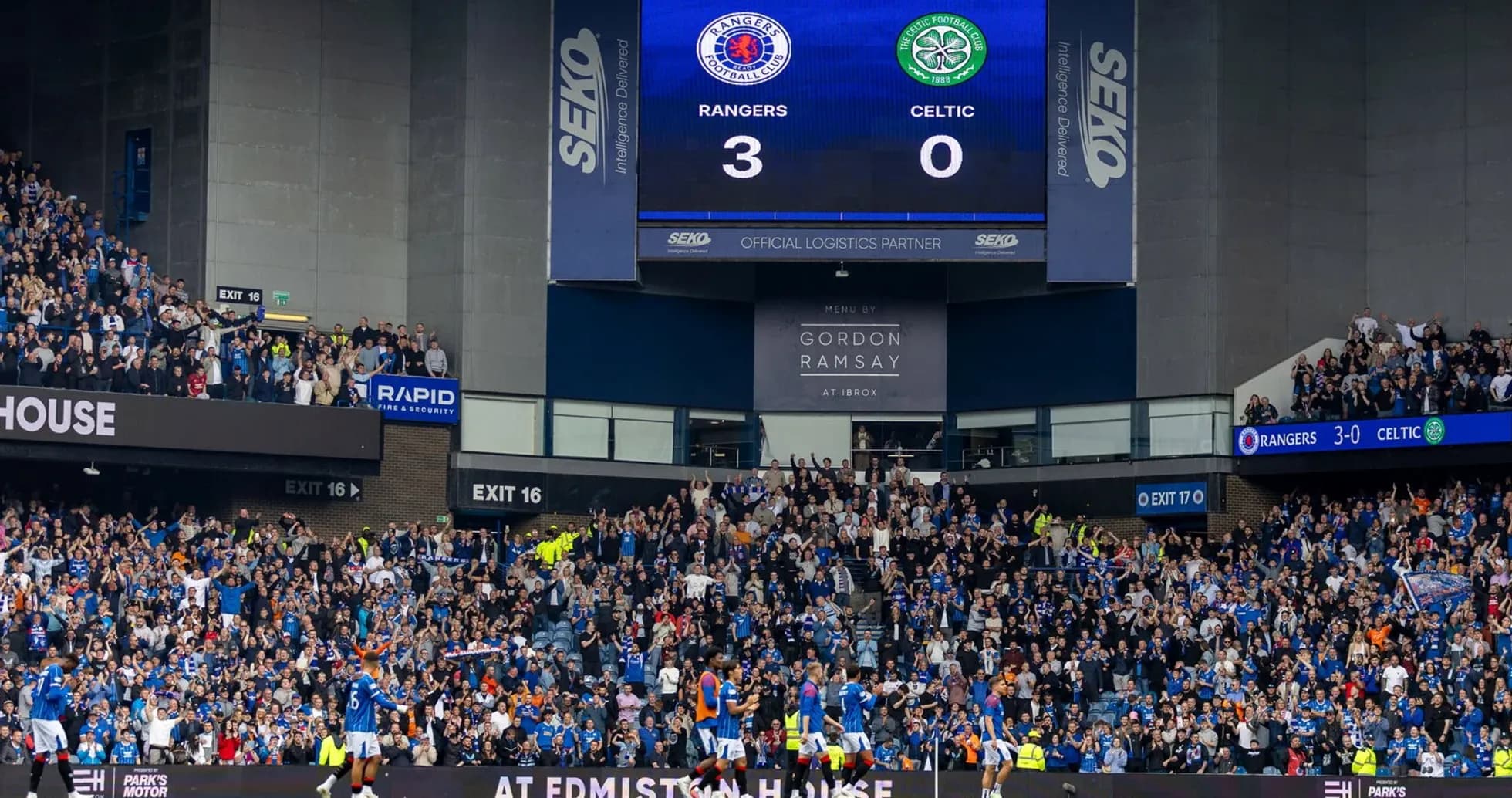 Marcador final: Rangers 3, Celtic 0 en Ibrox Marcador final: Rangers 3, Celtic 0 en Ibrox