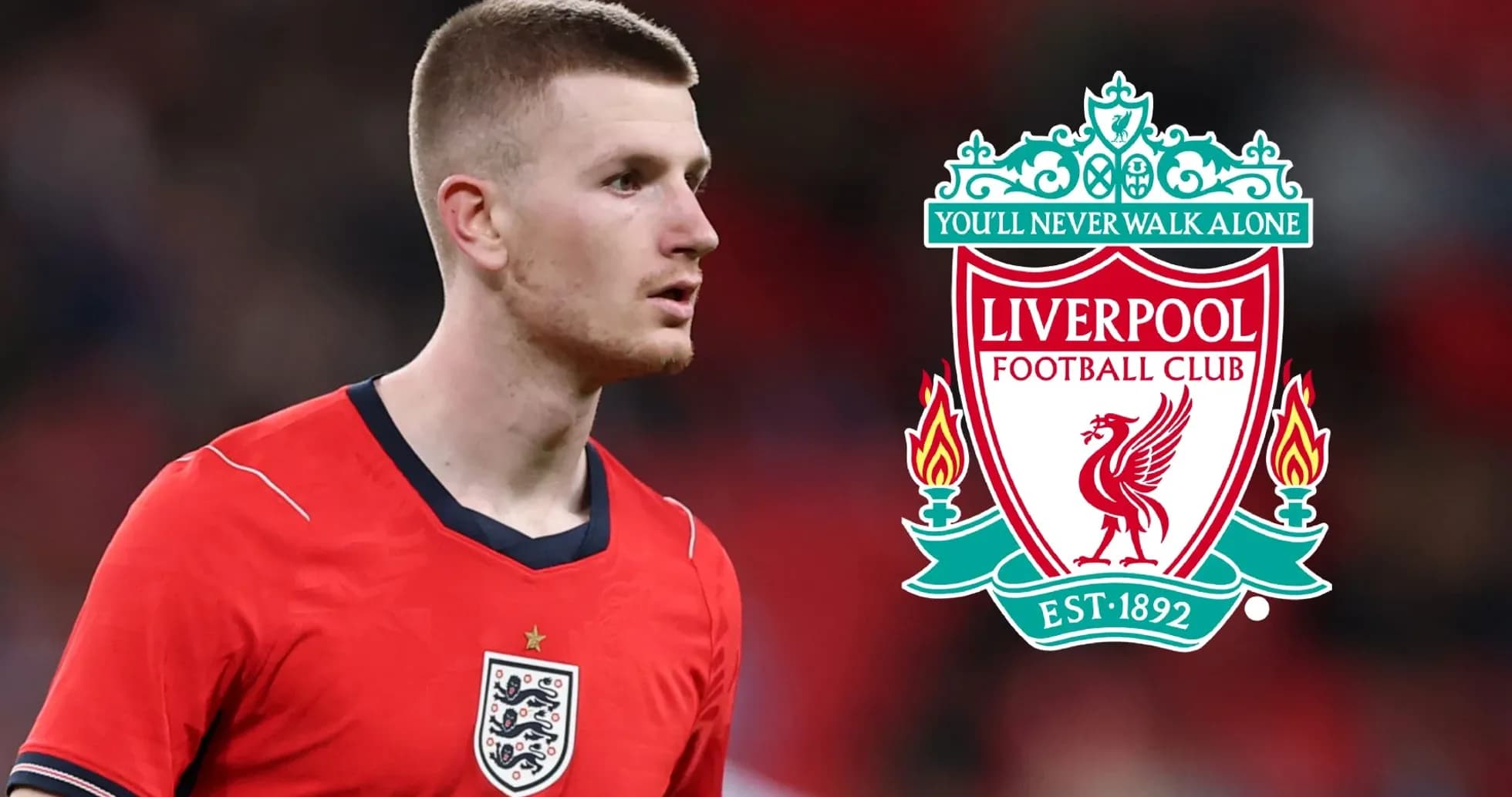 Jugador de Inglaterra con camiseta roja y logo de Liverpool Jugador de Inglaterra con camiseta roja y logo de Liverpool