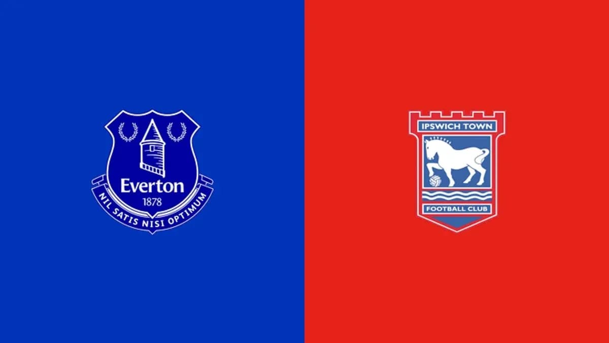 Logos de Everton e Ipswich Town en fondo colorido Logos de Everton e Ipswich Town en fondo colorido