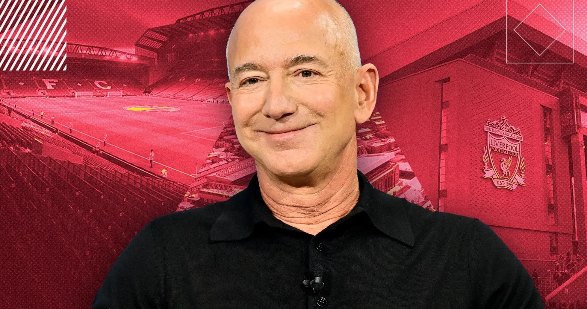 Jeff Bezos frente a Anfield, estadio de Liverpool Jeff Bezos frente a Anfield, estadio de Liverpool