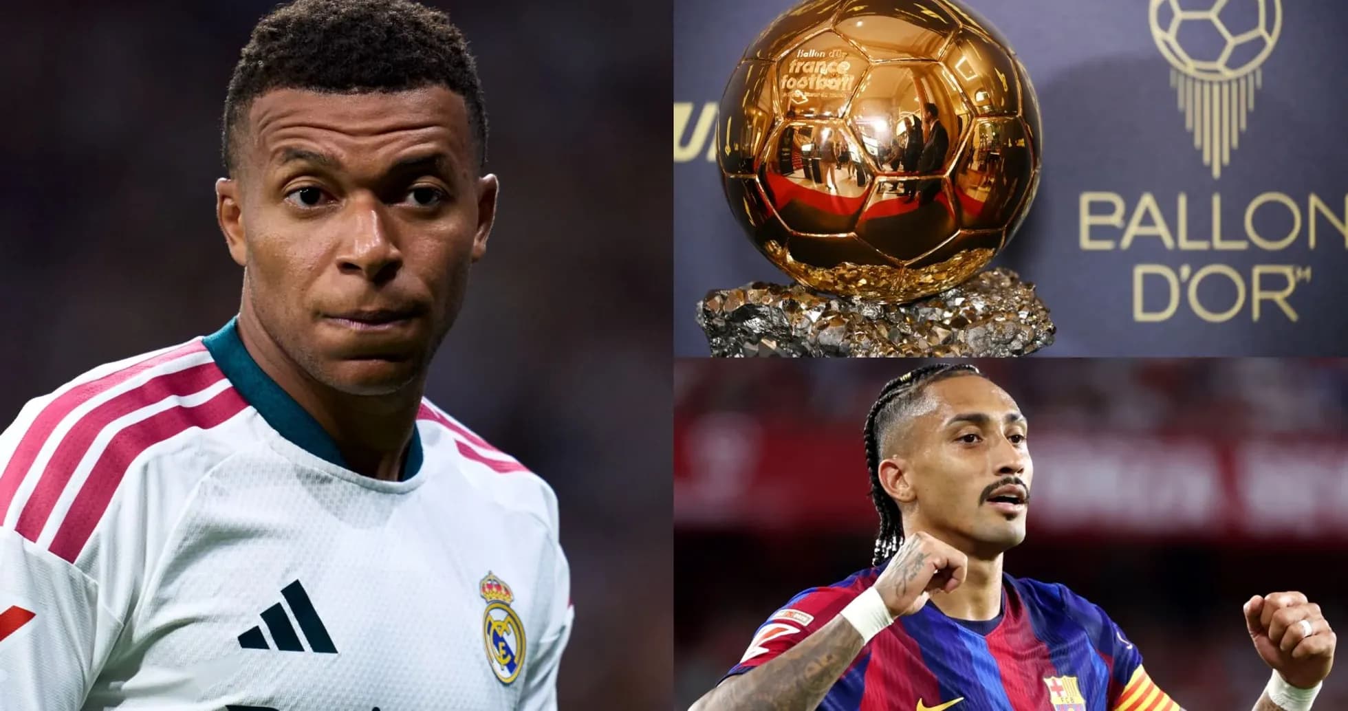 Kylian Mbappé y otro jugador junto al Balón de Oro Kylian Mbappé y otro jugador junto al Balón de Oro