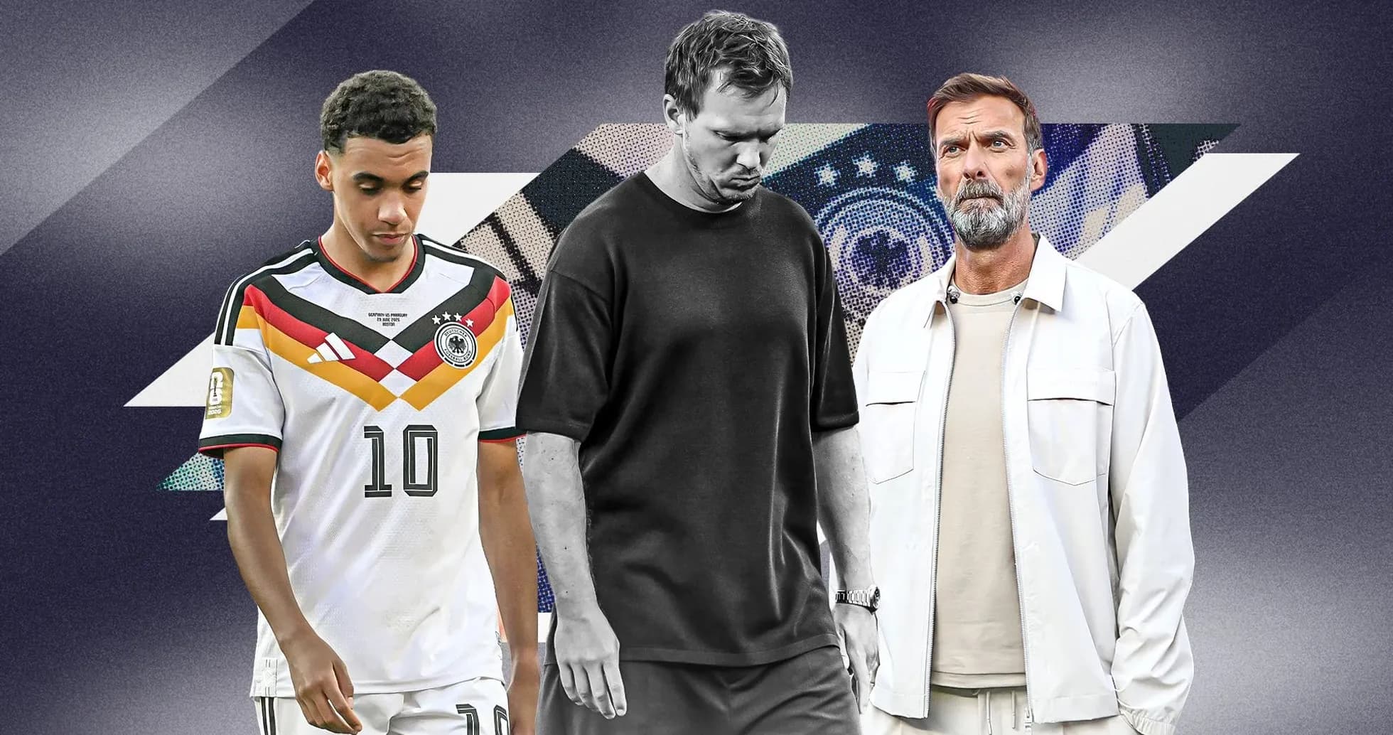 Jugadores y entrenador de Alemania en fondo gráfico Jugadores y entrenador de Alemania en fondo gráfico