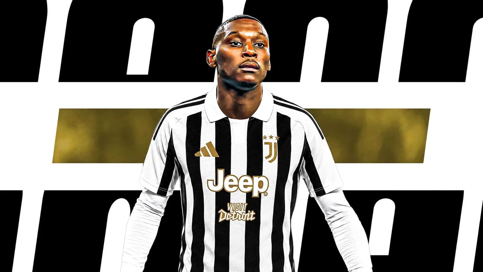 Jugador de Juventus en camiseta a rayas blanca y negra Jugador de Juventus en camiseta a rayas blanca y negra