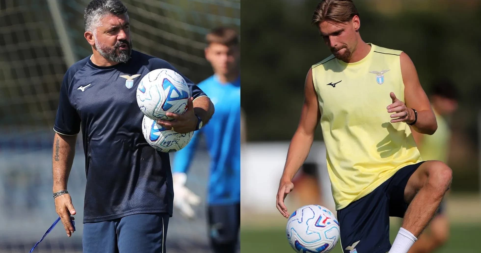 Entrenador y jugador de Lazio en sesión de entrenamiento Entrenador y jugador de Lazio en sesión de entrenamiento
