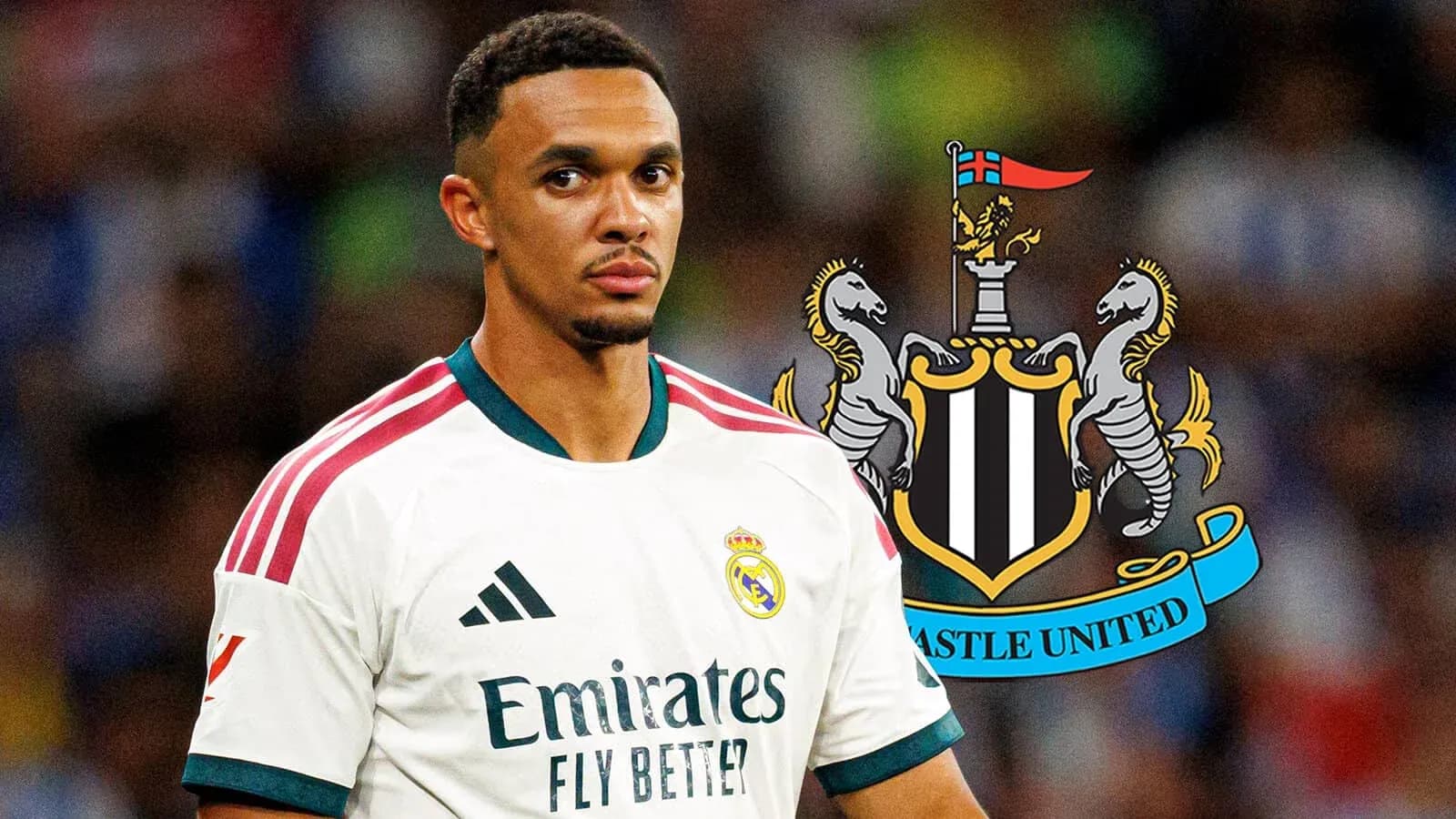 Jugador de Real Madrid con logo de Newcastle United Jugador de Real Madrid con logo de Newcastle United