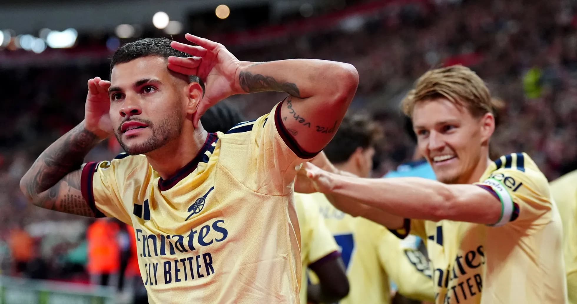 Celebración de un jugador de Arsenal en el partido Celebración de un jugador de Arsenal en el partido