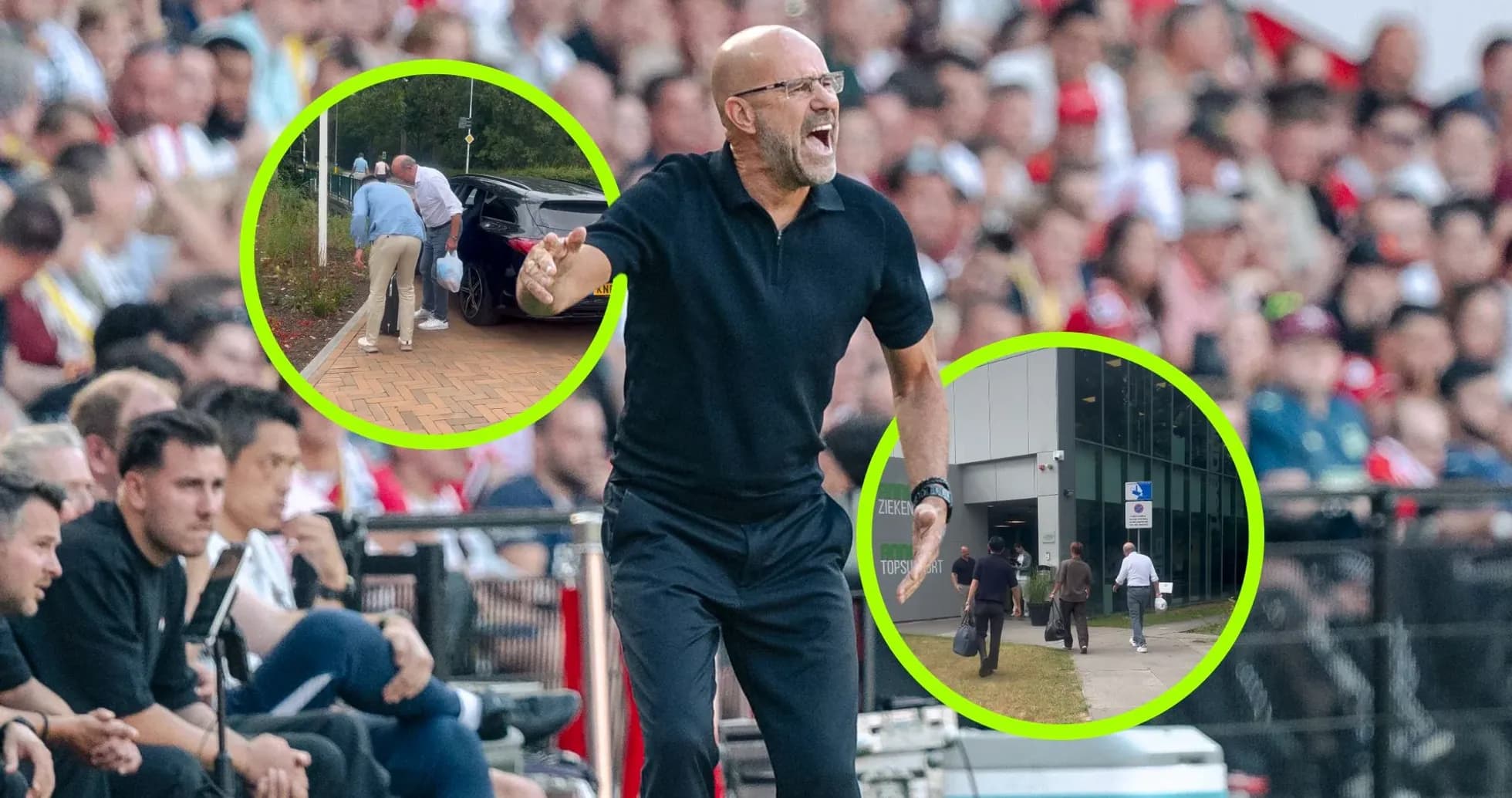 Entrenador gesticulando durante un partido con espectadores Entrenador gesticulando durante un partido con espectadores