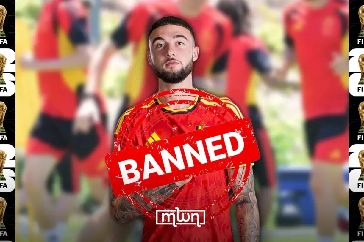 Jugador de España con sello de 'BANNED' en camiseta Jugador de España con sello de 'BANNED' en camiseta