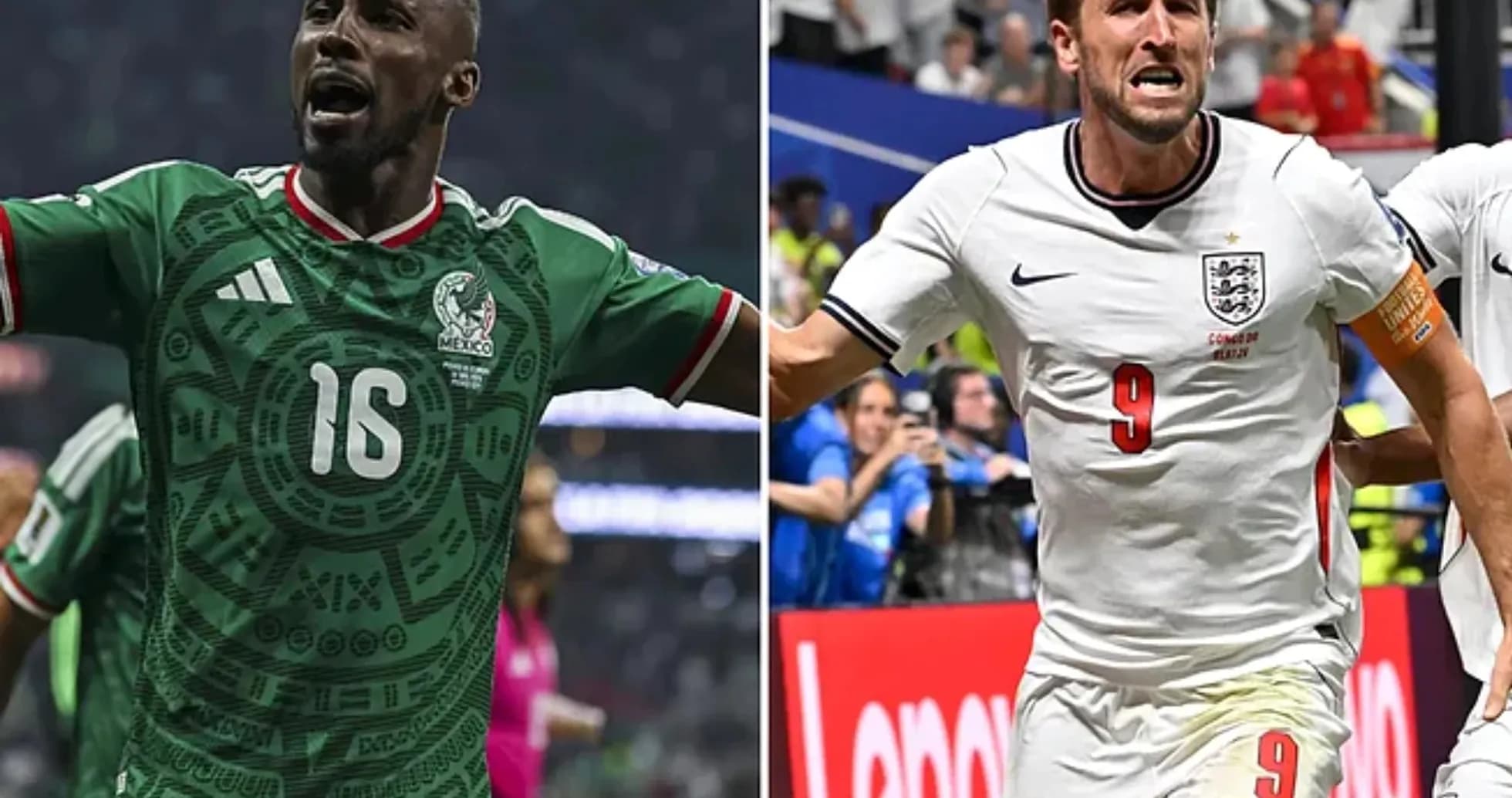 Jugadores de México e Inglaterra celebrando goles Jugadores de México e Inglaterra celebrando goles