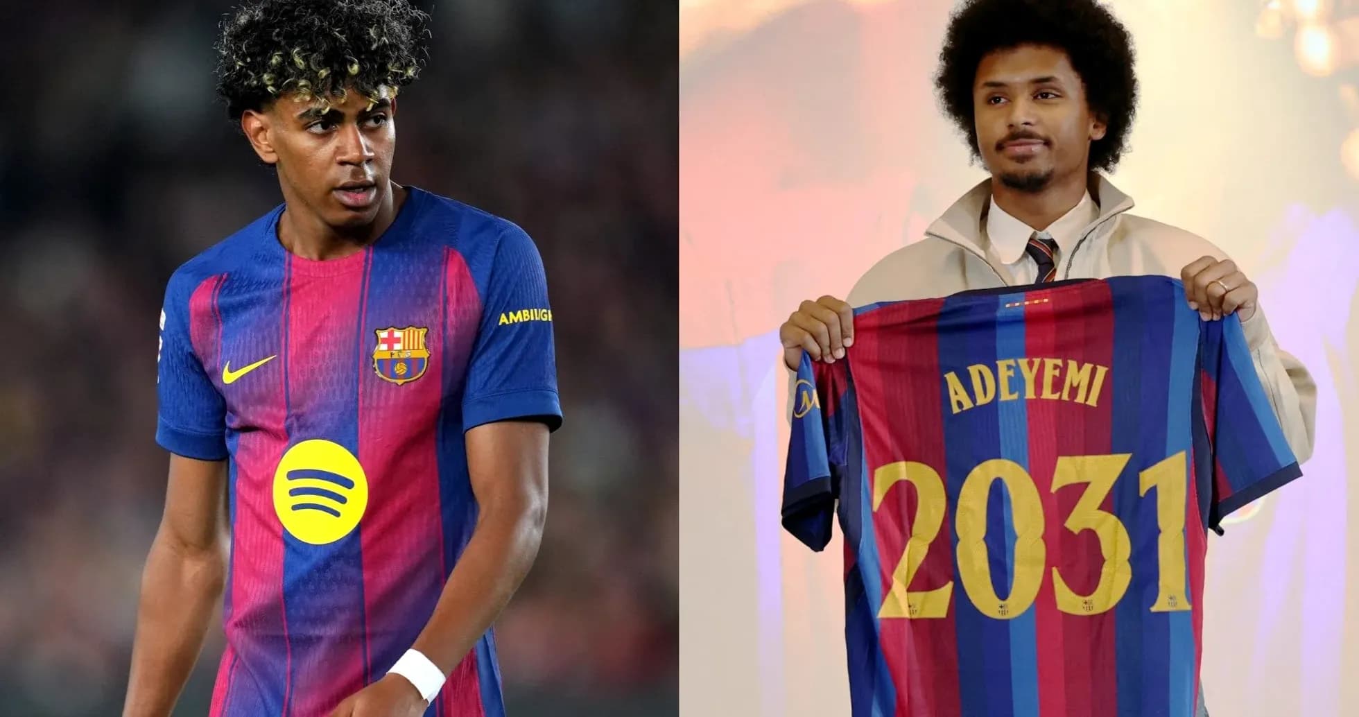 Jugador de Barça en acción y presentación de Adeyemi Jugador de Barça en acción y presentación de Adeyemi
