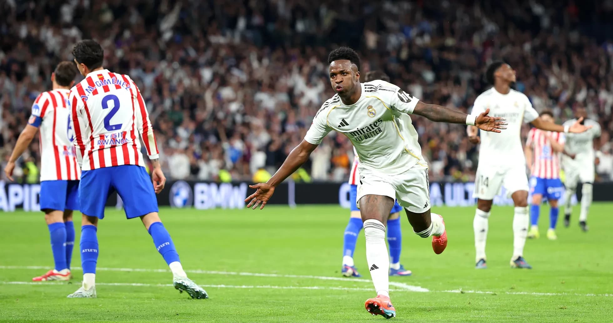 Vinícius Jr. celebrando un gol contra Atlético Madrid Vinícius Jr. celebrando un gol contra Atlético Madrid