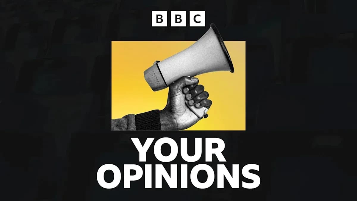 Man holding a megaphone with text 'YOUR OPINIONS' Man holding a megaphone with text 'YOUR OPINIONS'