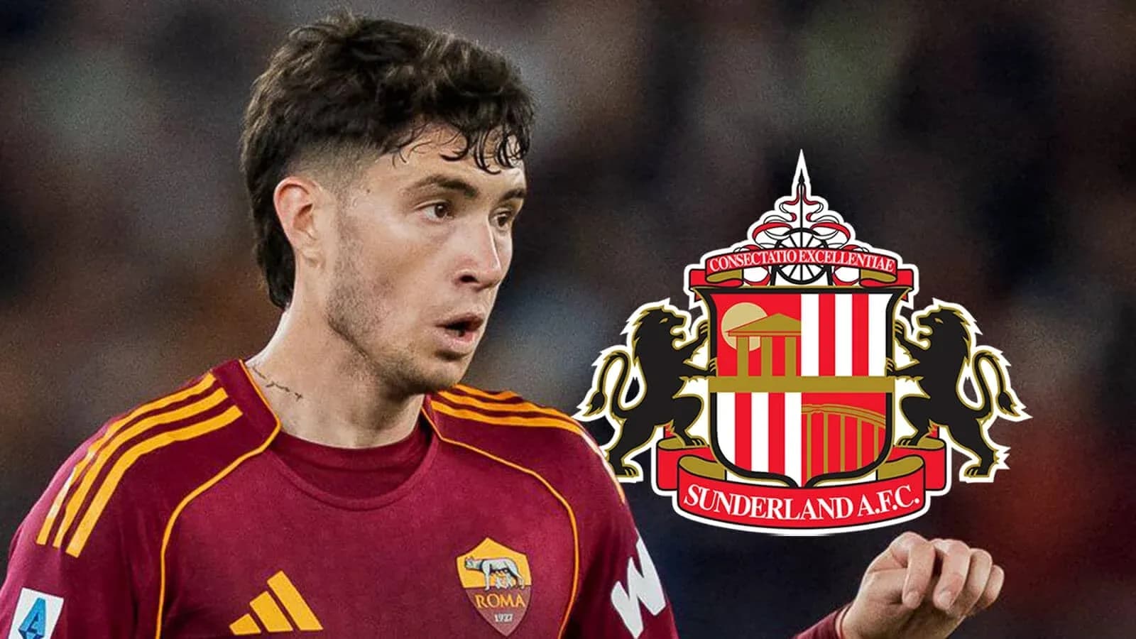 Jugador de la Roma con escudo de Sunderland A.F.C. Jugador de la Roma con escudo de Sunderland A.F.C.