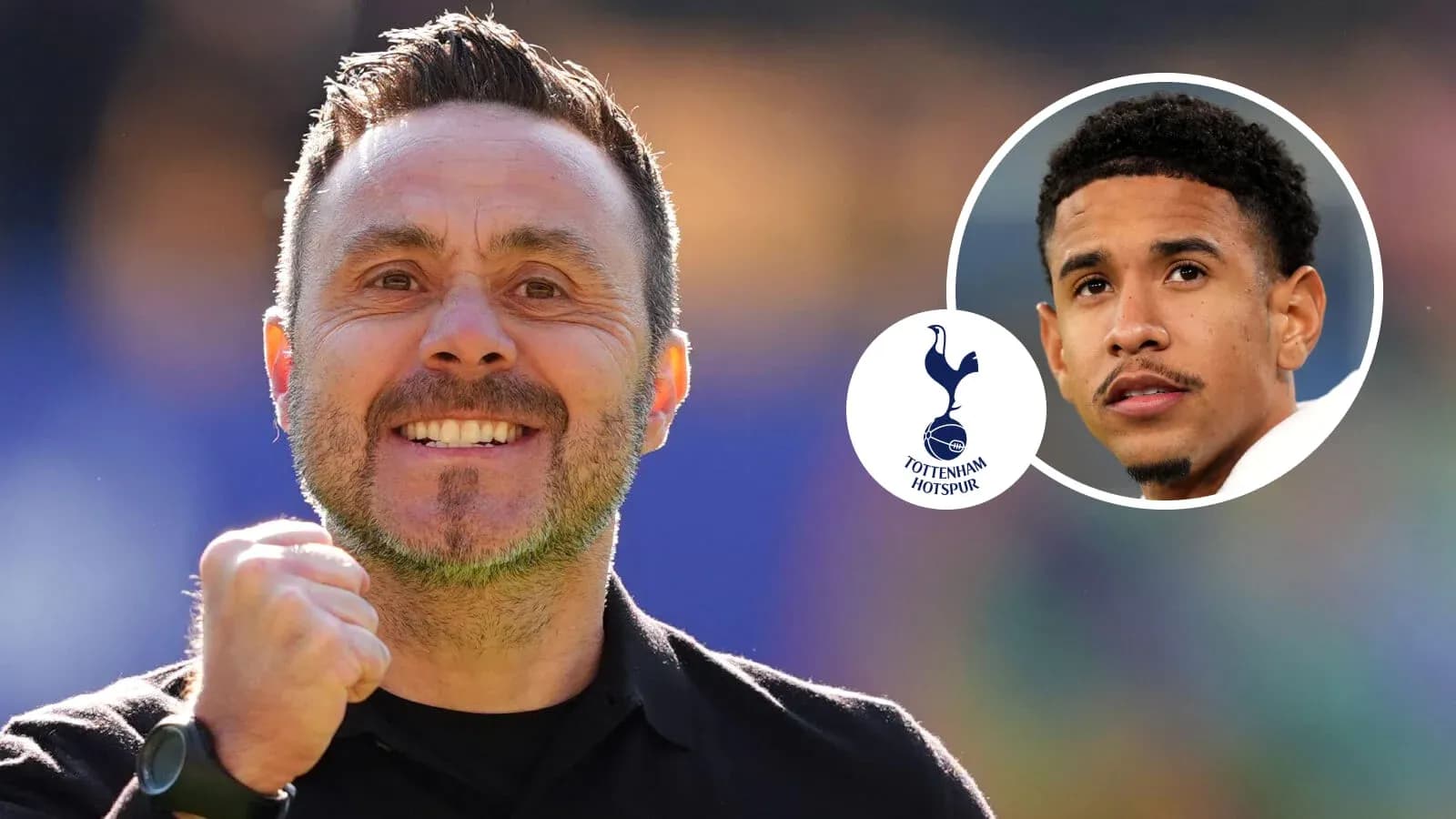 Entrenador sonriendo con jugador de Tottenham en fondo Entrenador sonriendo con jugador de Tottenham en fondo