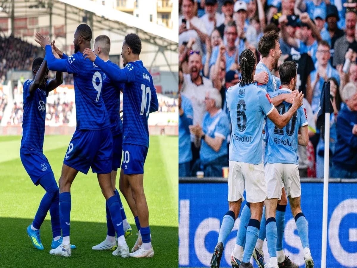 Jugadores de Everton y Manchester City celebrando goles Jugadores de Everton y Manchester City celebrando goles